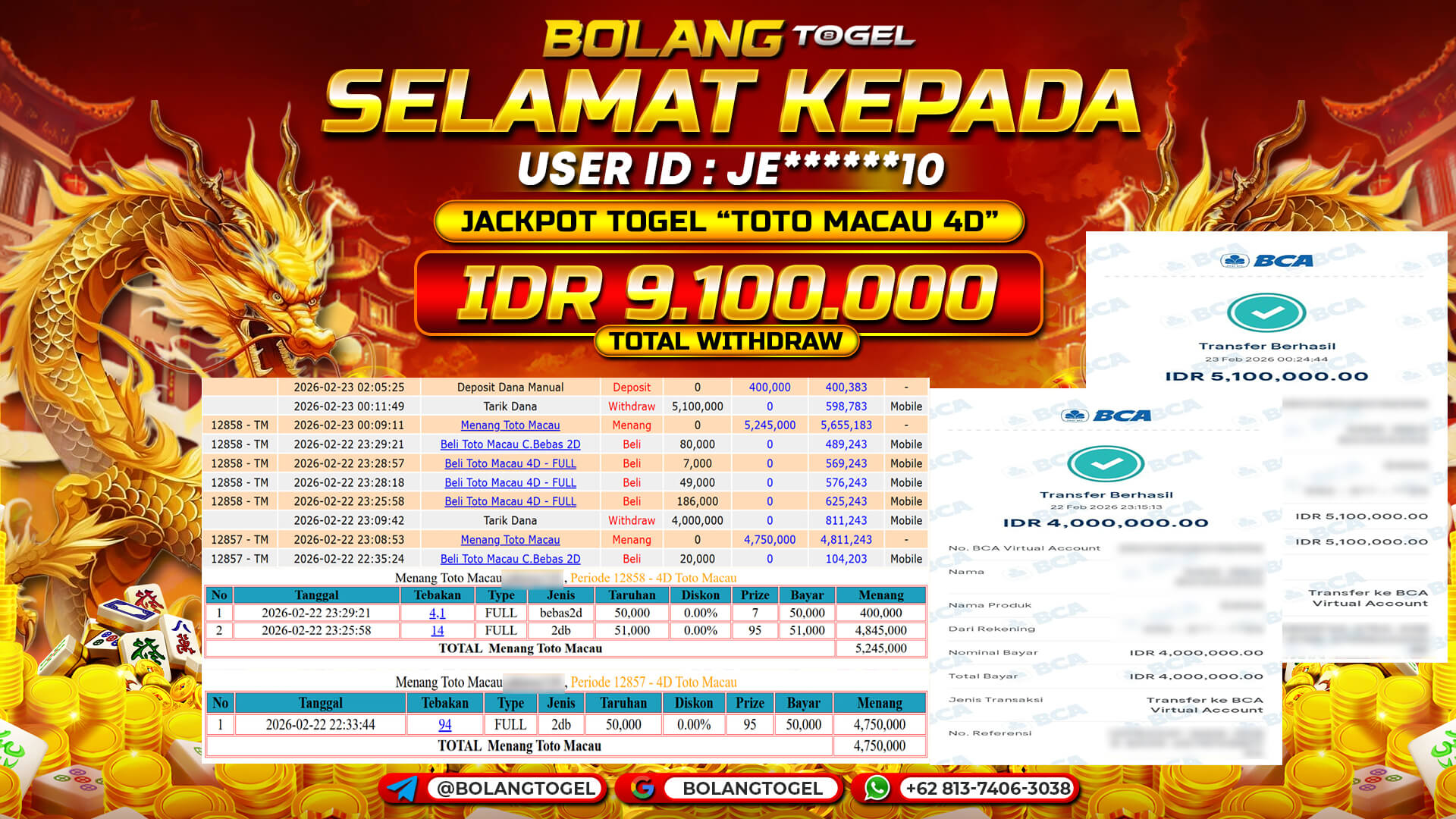 Bukti jackpot TOTO MACAU 4D BOLANGTOGEL - gambar 1